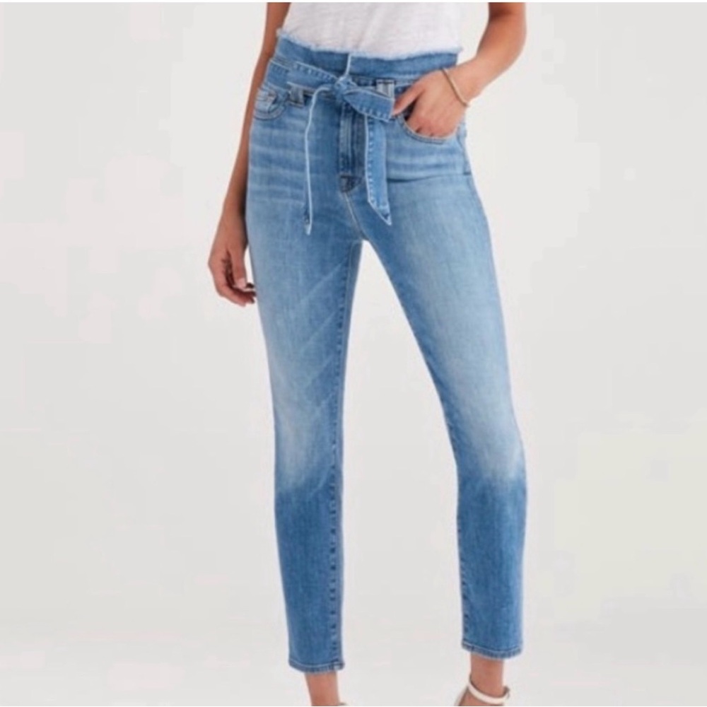 7 For All Mankind Roxanne Paper Bag Belted Waist Jeans Medium Wash Size 28